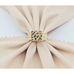 Unique 10K Karat Solid Yellow Gold Designer Diamond Cut Nugget Ring - Size 6.50